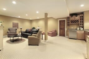 Lower level basement with kitchen and living area