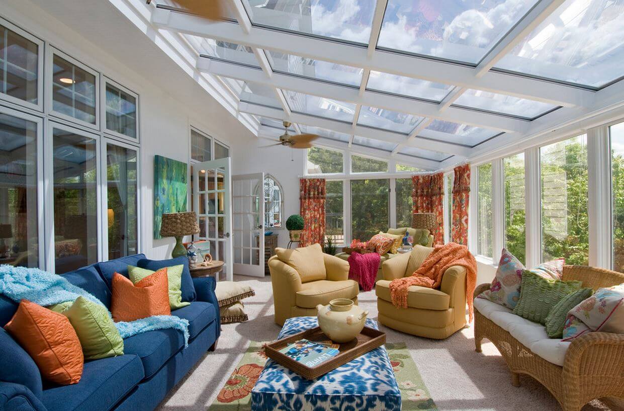 decorated living room sunroom