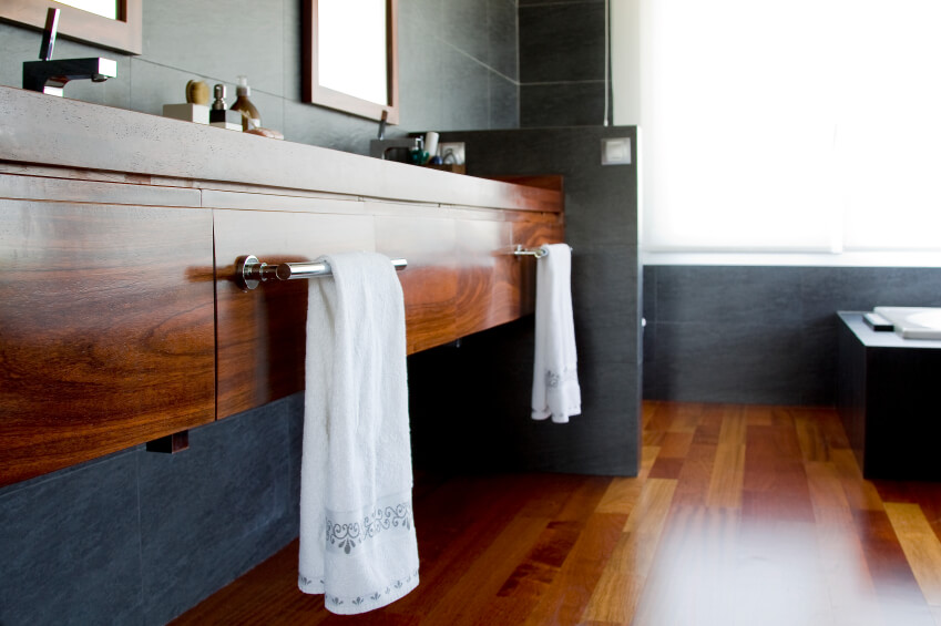 Floating modern bathroom vanity.