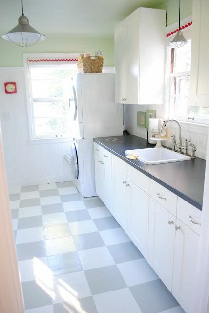 How To Paint Over Vinyl Floors Modernize, Painting Vinyl Tile Floors Before And After