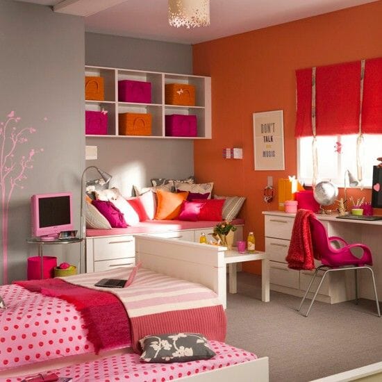 pink and orange room for teen