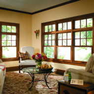 Pella Reserve wooden double-hung windows in a living room