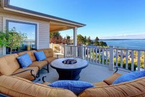 Attached deck on a home overlooking water