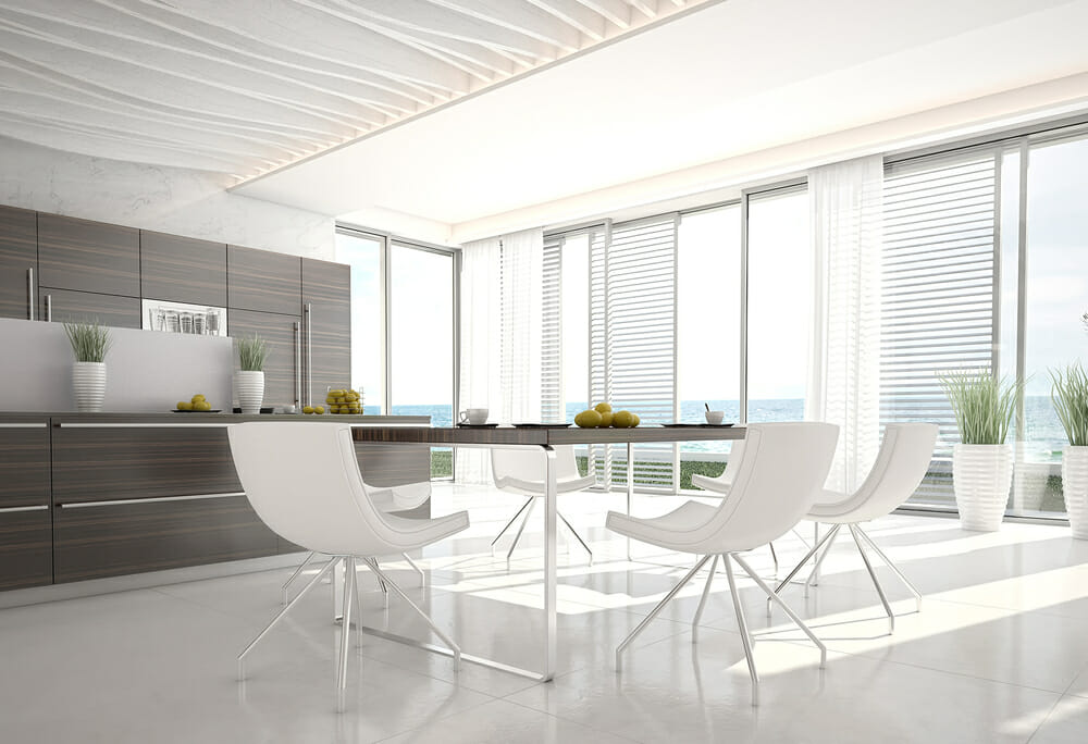 All-white modern dining room