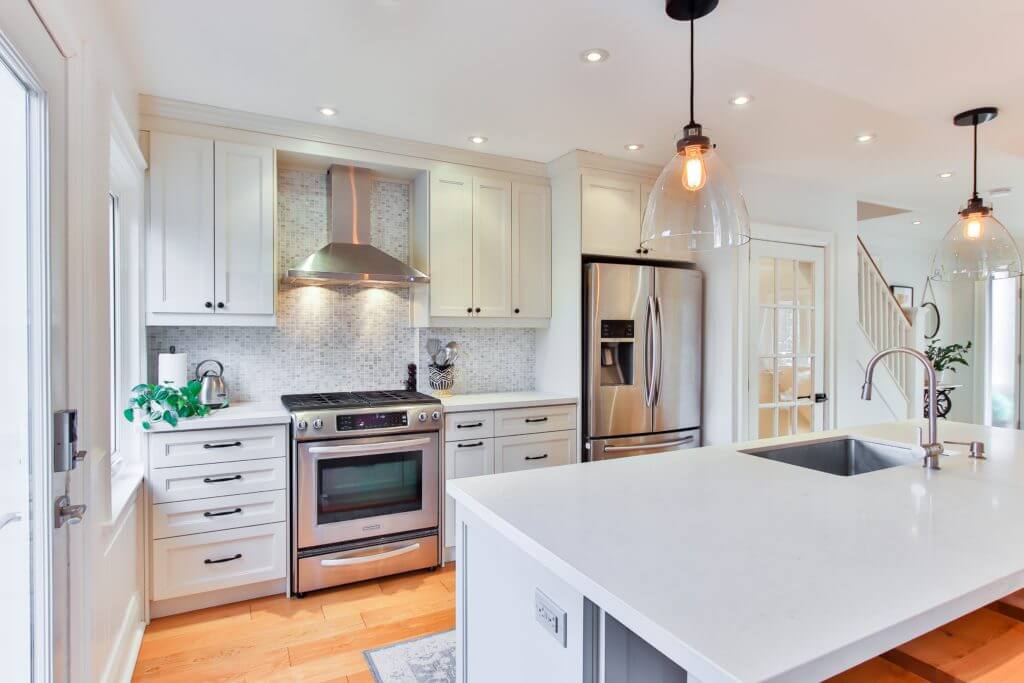 Kitchen with white cabinets