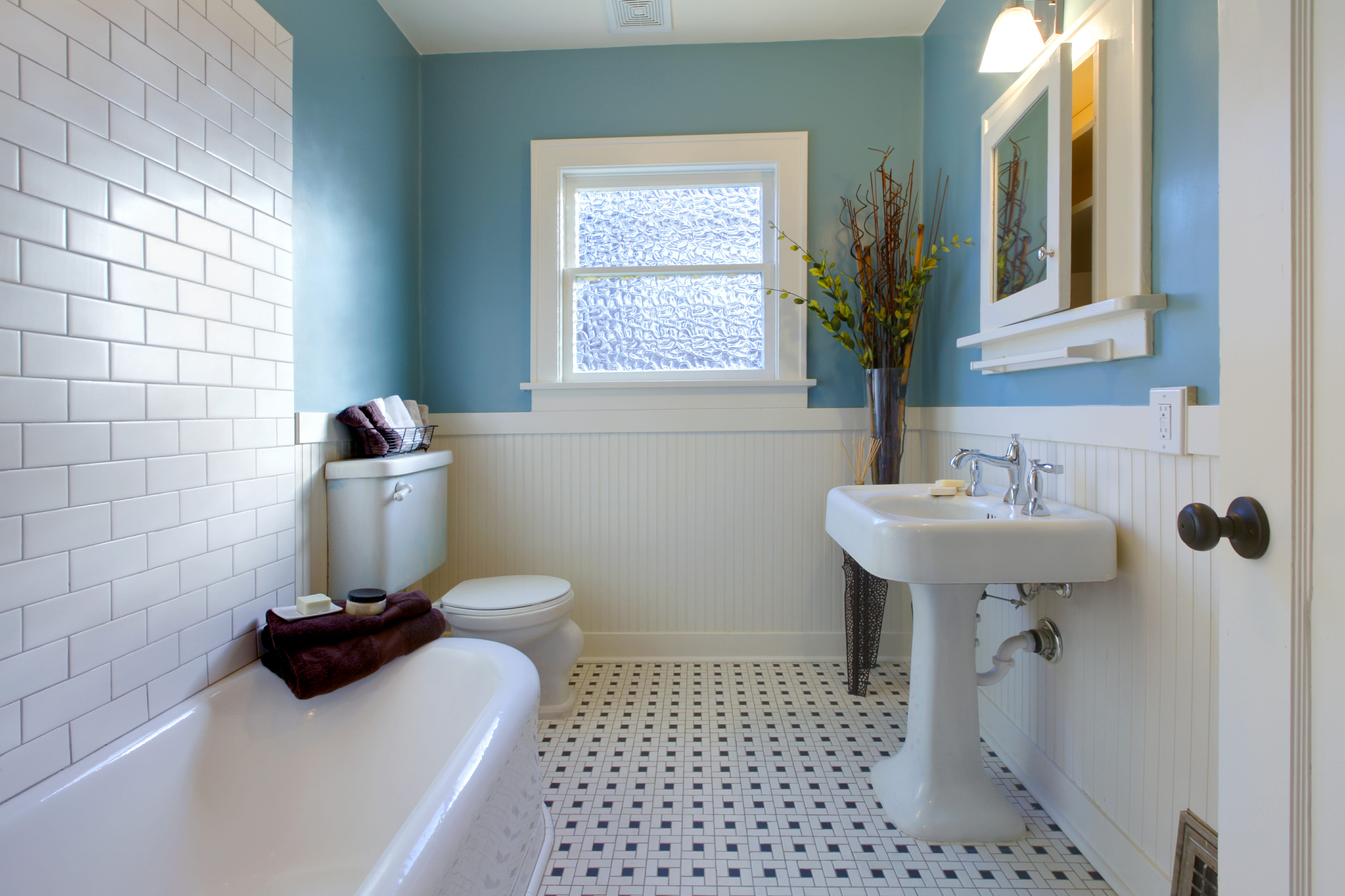 Checkered Floor Blue Bathroom
