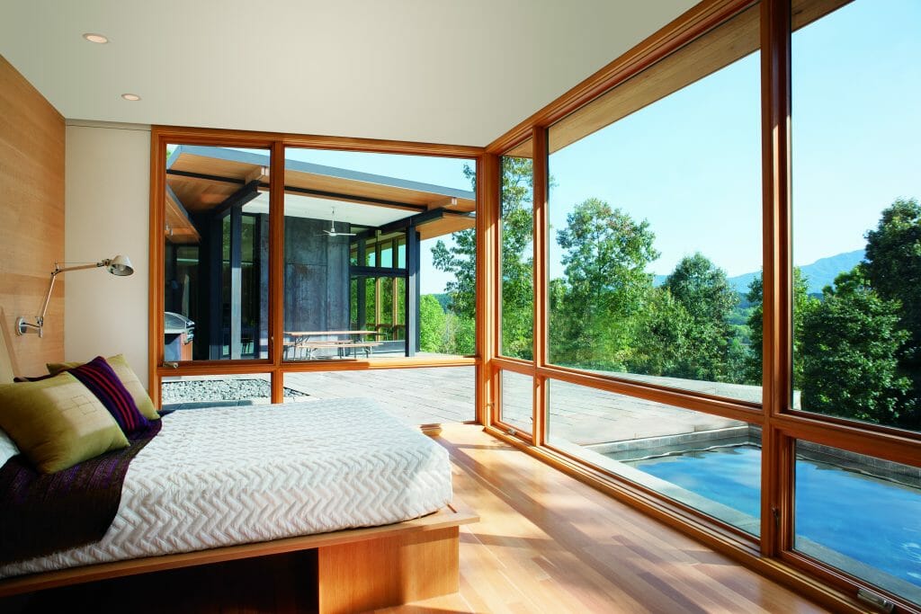 Marvin ultimate awning window walls in a bedroom