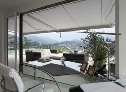 Metal awning over porch