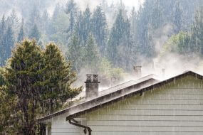 Picture of a roof during a rainstorm