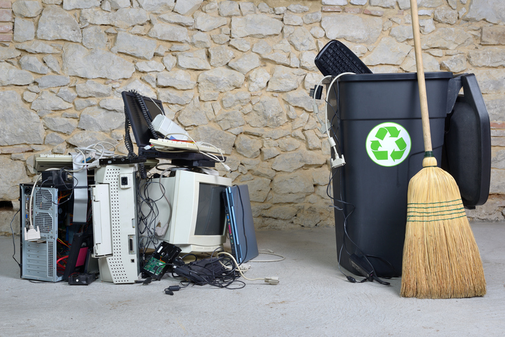 cleaning of old computer equipment for recycling..