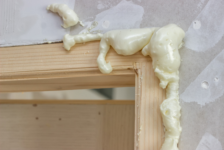 Polyurethane foam around the door frame, bonding and installation of door. Saves energy, stoping air and moisture infiltration, add strength to door frame, and keeps dust and pollen out.