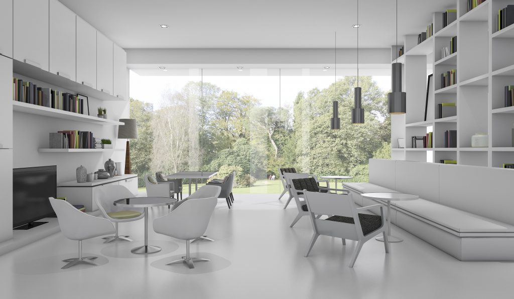 home with glass wall