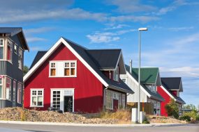 bright siding on a row of houses