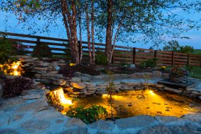 Garden pond with lights