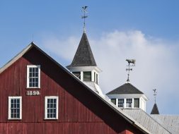 red house with multiple cupolas