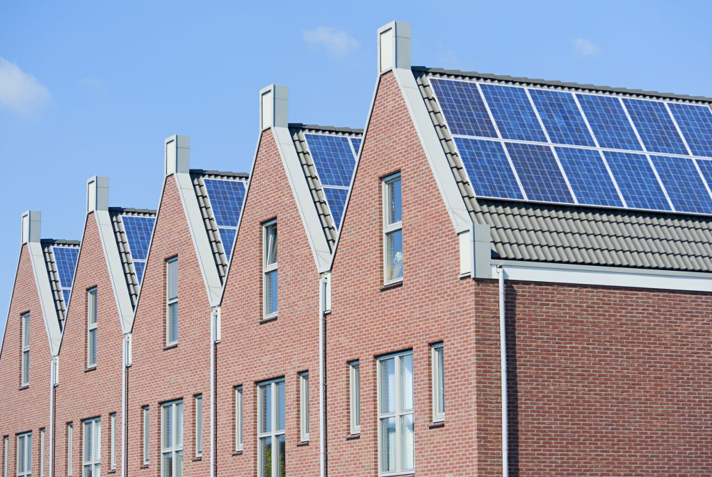 row houses with solar panels