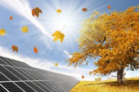 Autumn landscape with solar panels