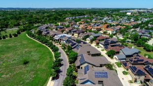 Solar panels on homes in an Austin neighborhood