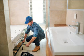 Contractor working on a bathroom remodel