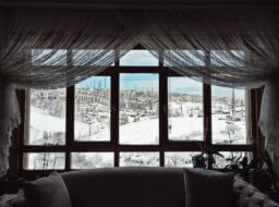Winter view out multiple windows without screens
