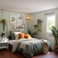 Overhead lighting in a bedroom