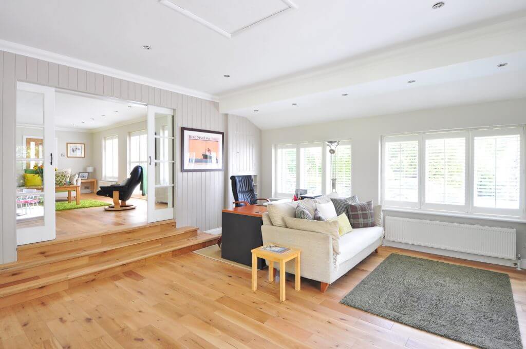 Living room with engineered hardwood floors
