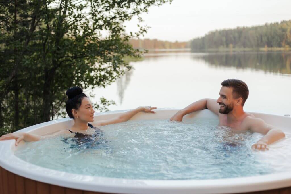 Two people in a hot tub