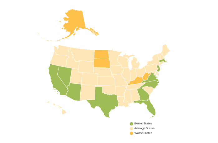 Map of solar potential for each U.S. state