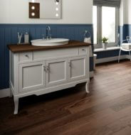 bathroom vanity on blue wall
