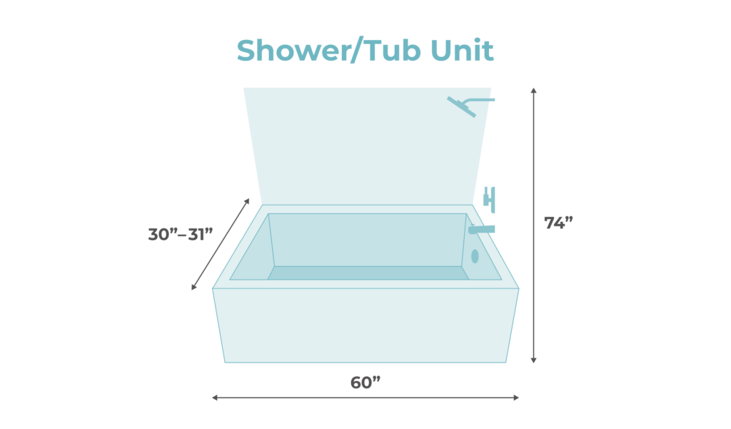 shower tub combo size and dimensions