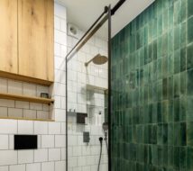 walk in shower in a small bathroom