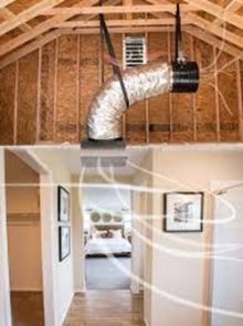 Whole house fan image showing air flow between the attic and the home