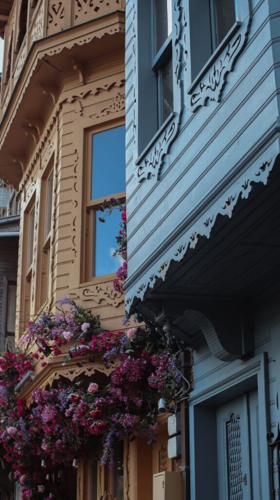 Exterior of bay windows on Victorian style homes