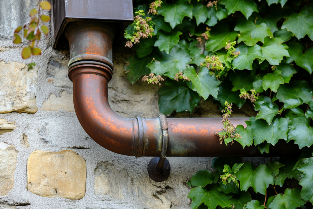 a decorative bronze downspout