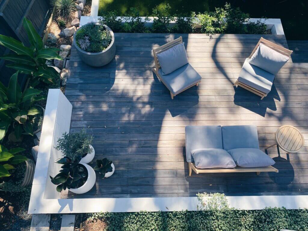 Aerial view of a wooden deck