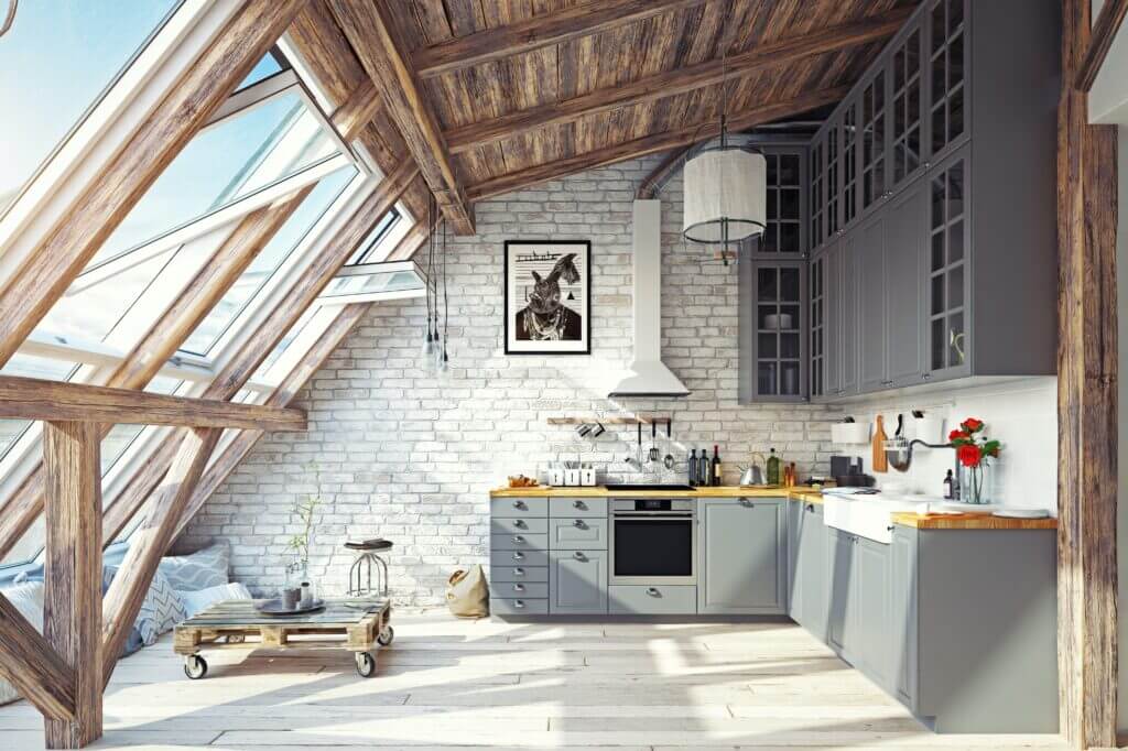 Large skylights in luxury kitchen