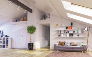 Living room with skylights