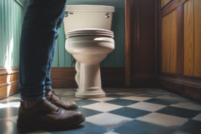 homeowner standing in front of their toilet