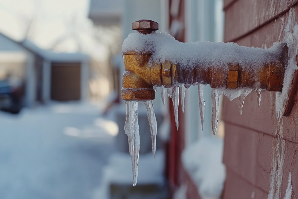 close up shot of frozen pipes outside