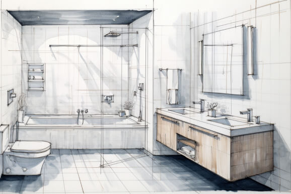 Artist rendering of a 10x10 bathroom remodel