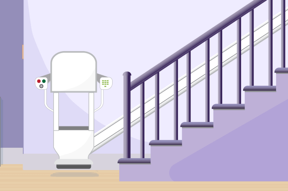 Illustration of a standing stairlift installed