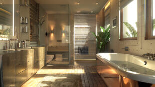 Hip bathroom with mixed metals