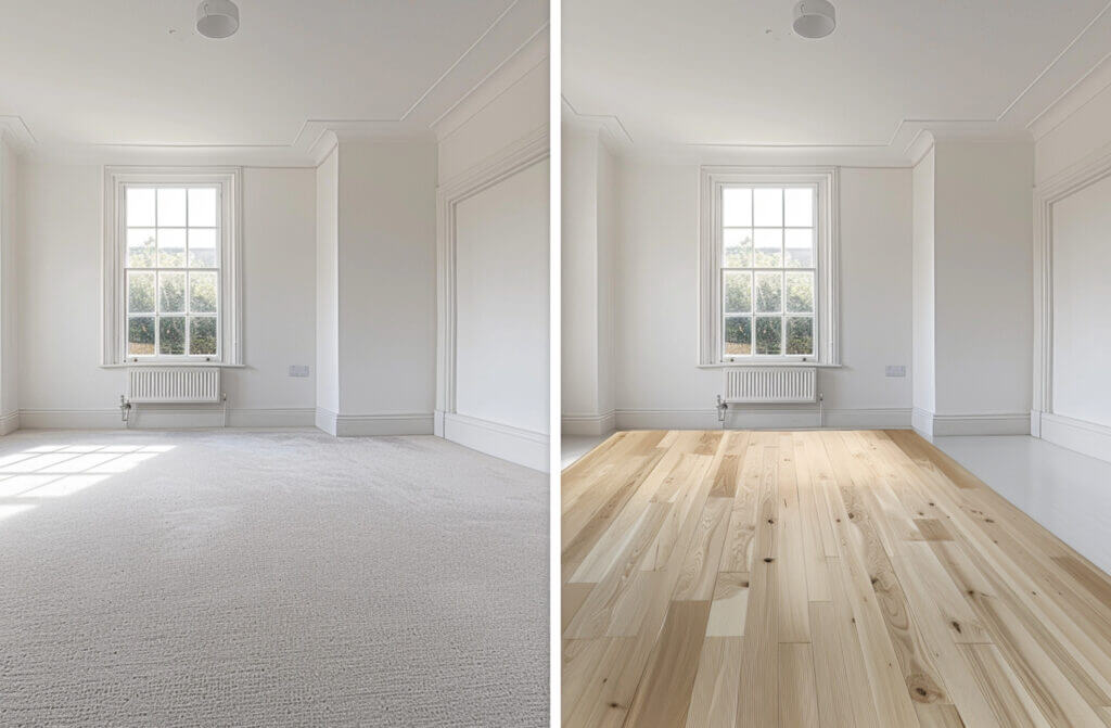 Before and after image of a carpet removal