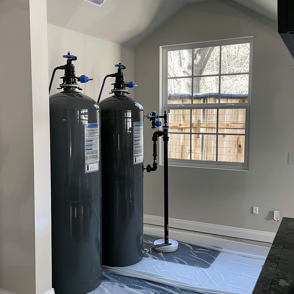 image of a water softening filtration system inside a home