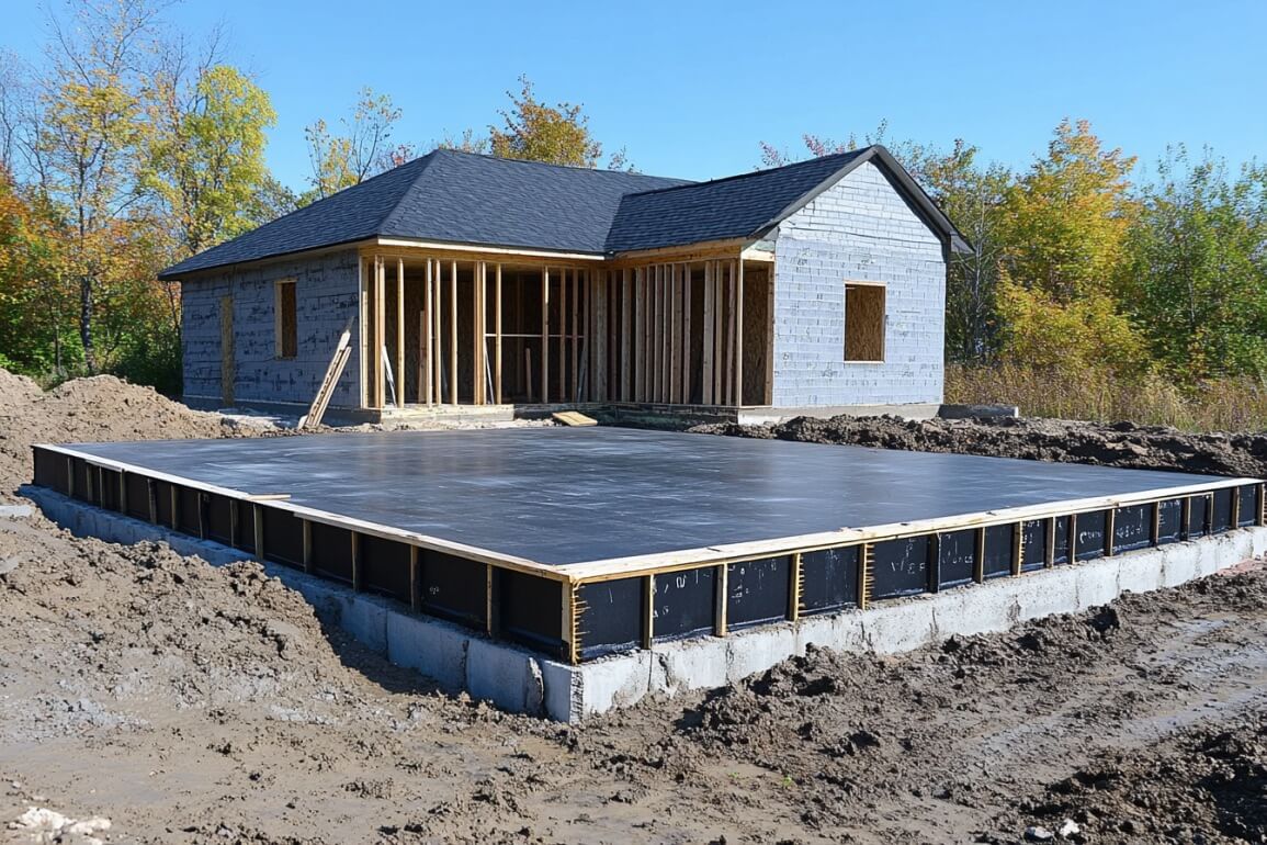 On-site concrete slab foundation
