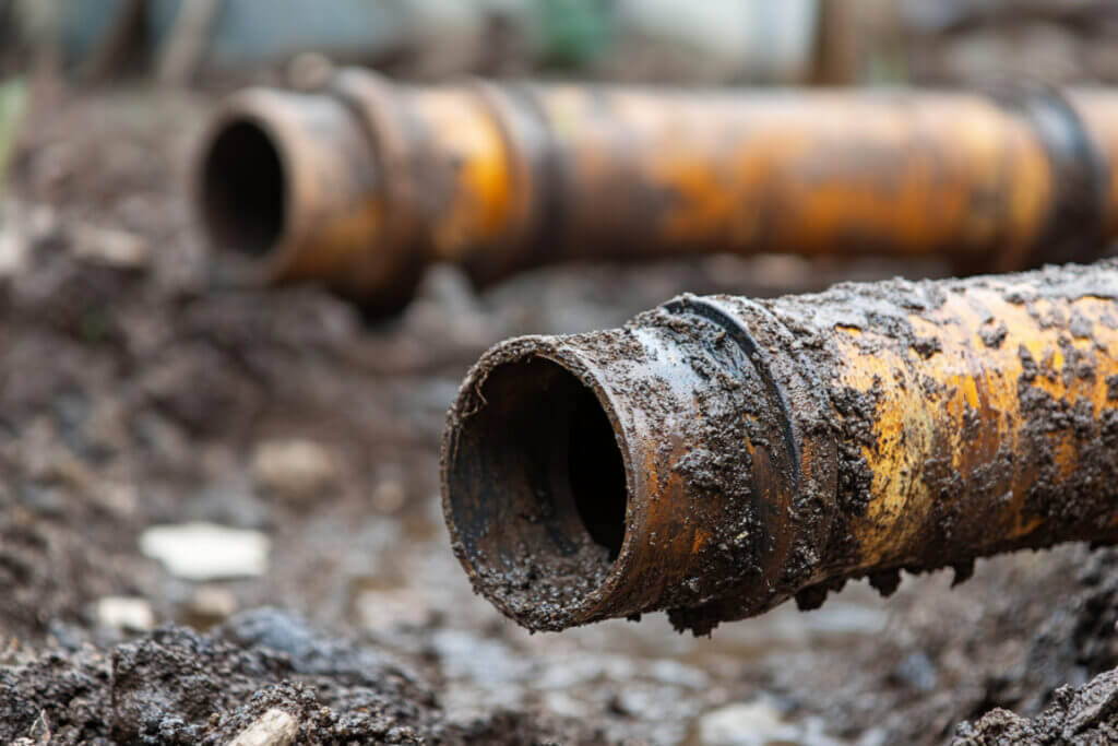 Close-up image of a sewer line needing repair