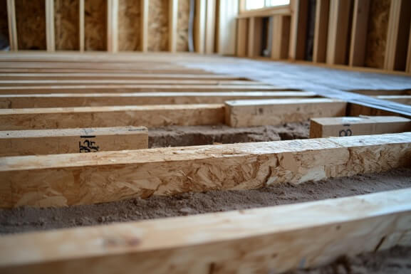 Image of subfloor down to studs