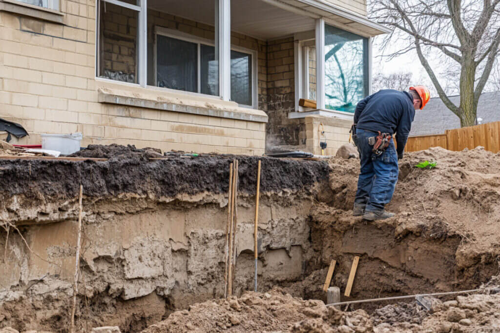 The front view of a home undergoing foundation repair