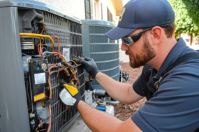 An HVAC professional repairing an Hvac system