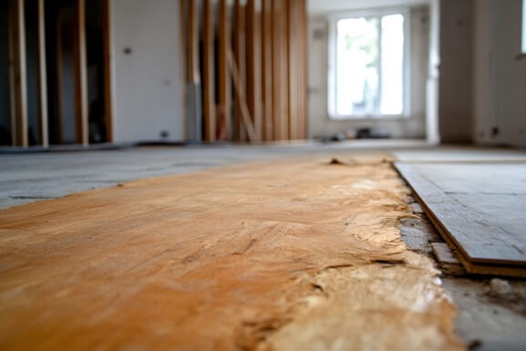 Image of second layer of underlayment in a subfloor replacement process